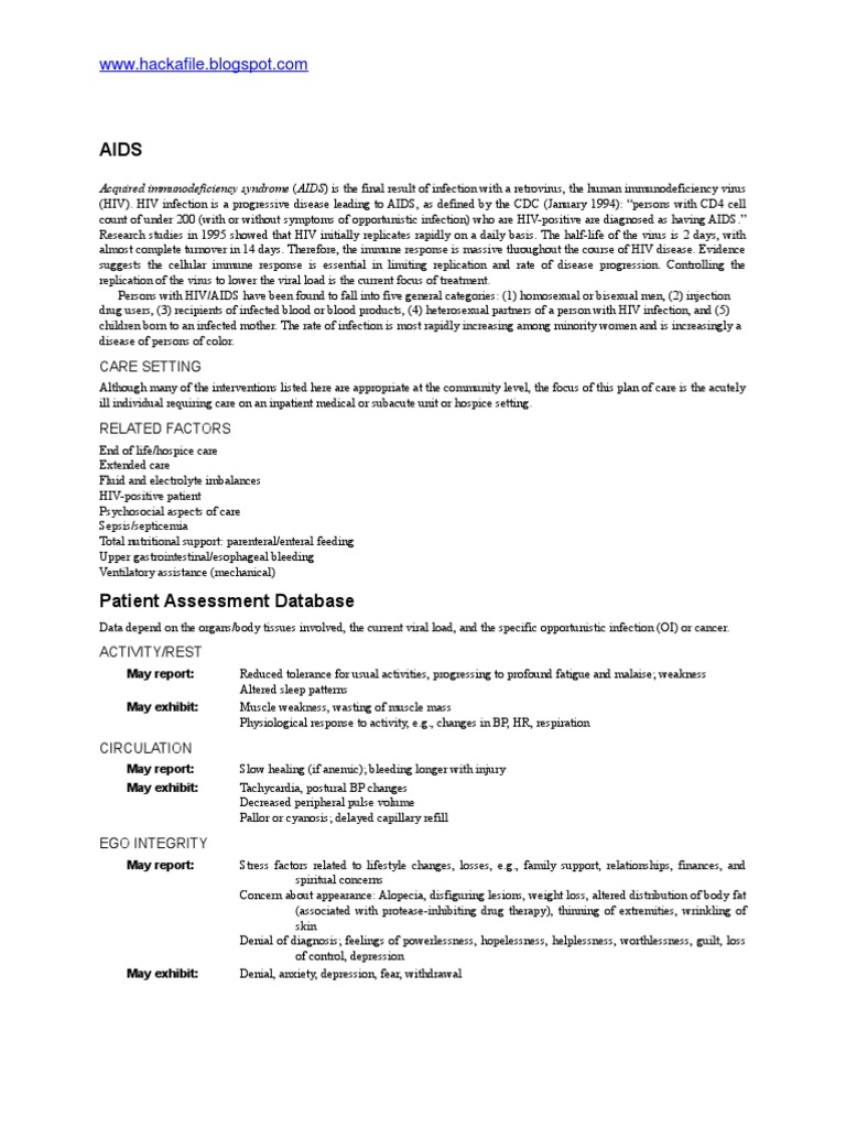 Nursing Care Plan for &quot;AIDS&quot;