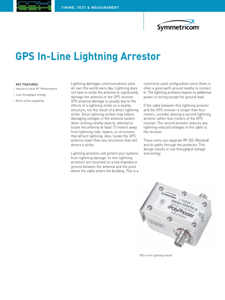 DS GPS Inline Lighting Arrestor PDF Antenna (Radio) Lightning