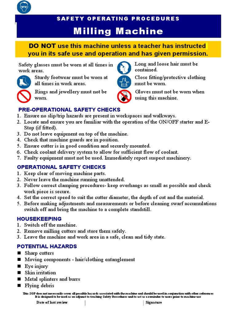Milling Machine Safety Procedures | PDF