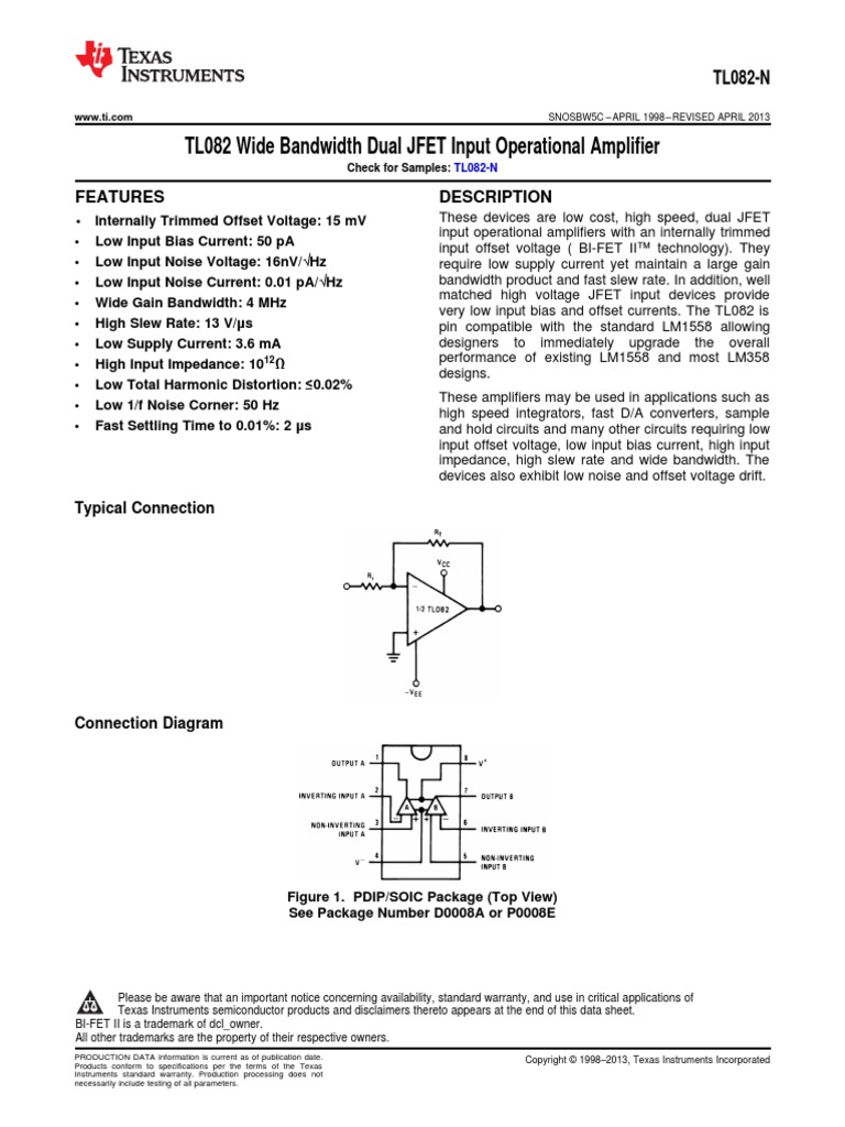tl082 op amp datasheet Amplifier Operational Amplifier