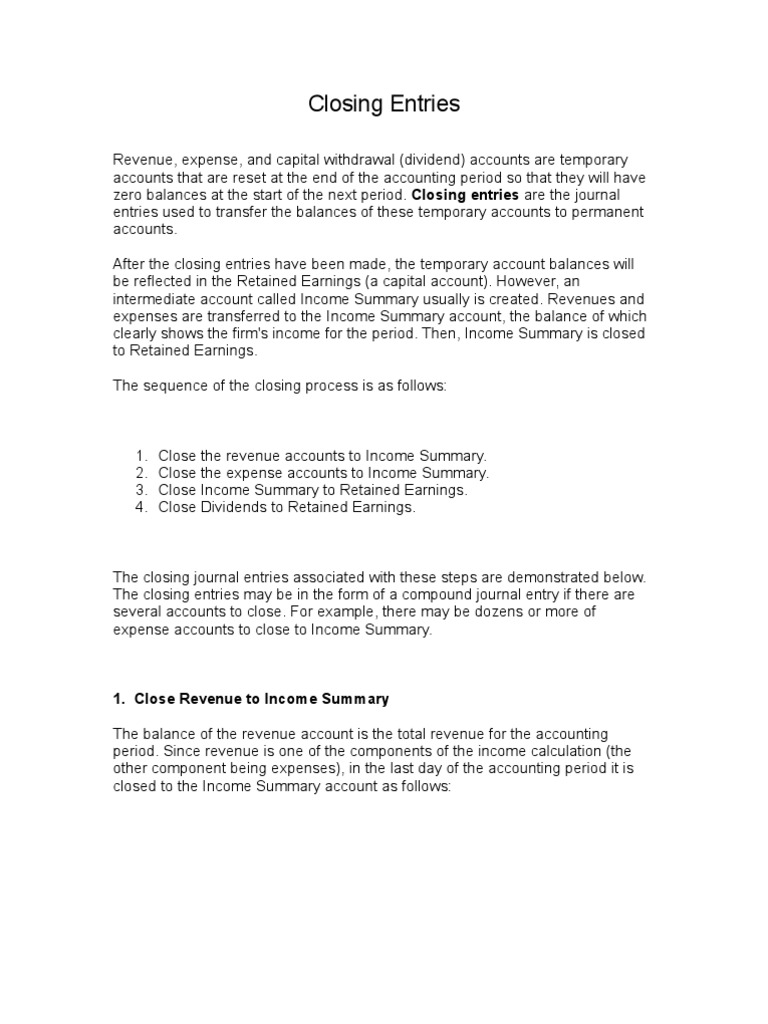 Closing Entries PDF Retained Earnings Debits And Credits