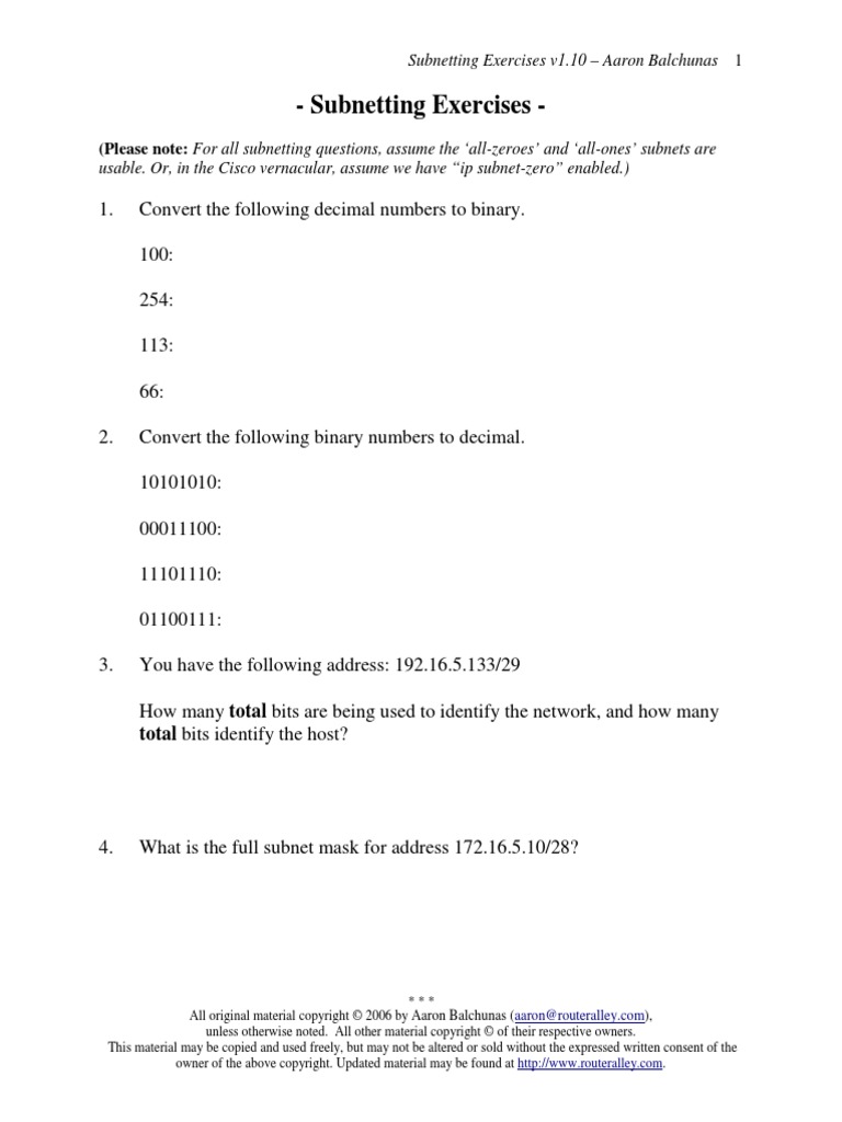 Subnetting Exercises | PDF