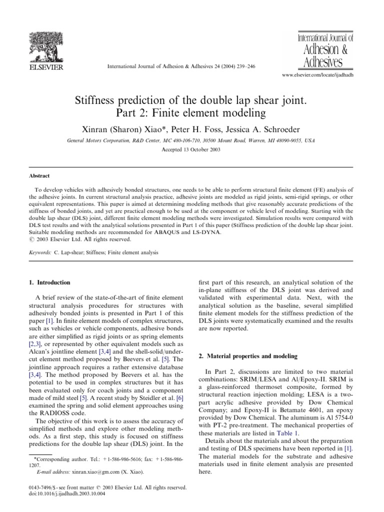 Stiffness Prediction of The Double Lap Shear Joint Part 2 Finite ...