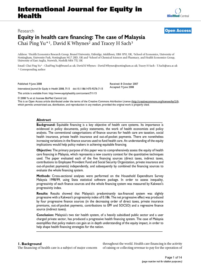 Equity in Health Care Financing - The Case of Malaysia | PDF