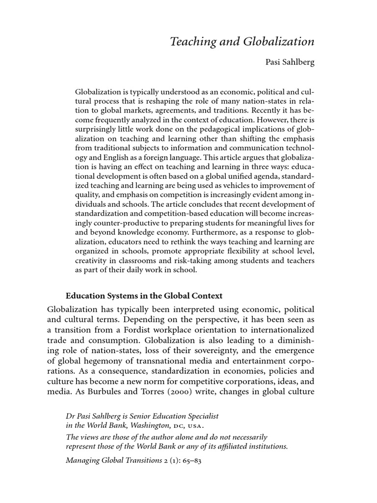 Impact of Globalization on Education | PDF | Education Reform ...