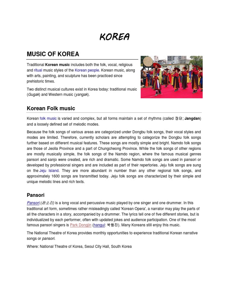 Traditional Korean Music Overview | PDF | Pottery | Entertainment (General)