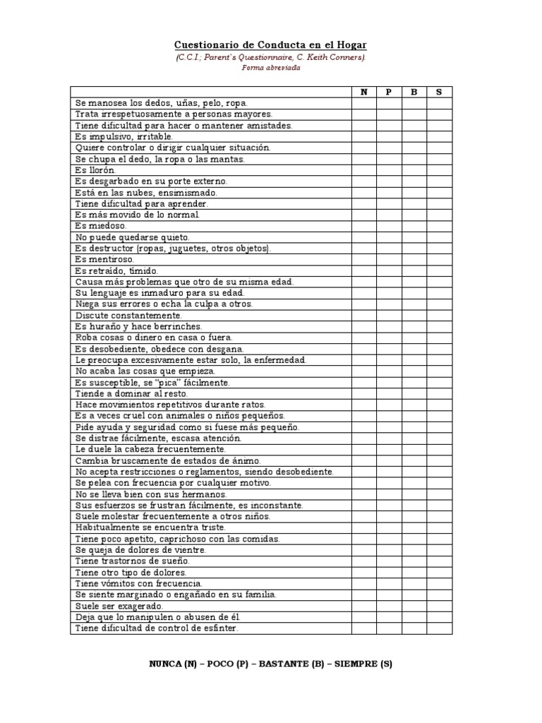 Test de Conners para Padres | PDF | Bienestar | Medicina
