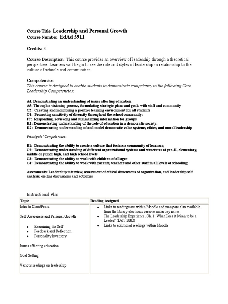Leadership and Personal Growth Course | PDF | Competence (Human ...