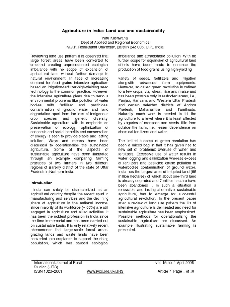 Agriculture in India - Land Use and Sustainability | PDF