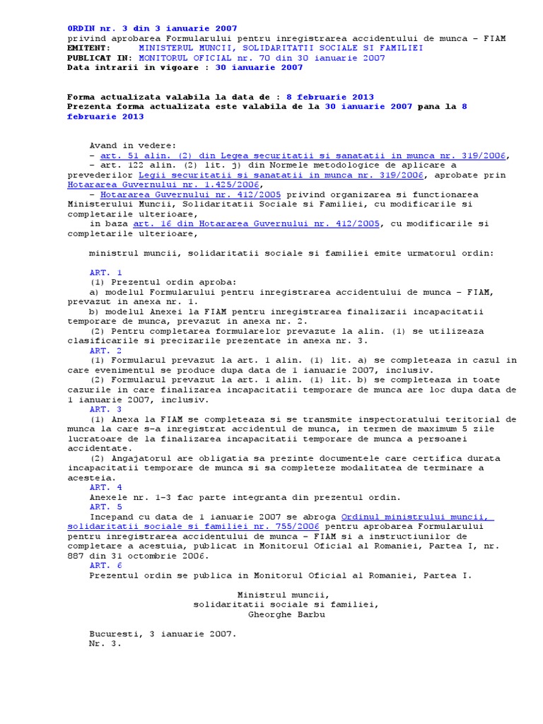 Ordin 3-2007 Formular F.I.a.M. | PDF