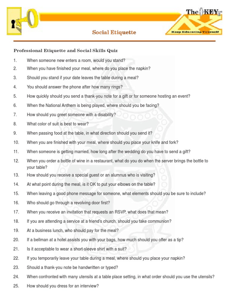 Etiquette Quiz | PDF