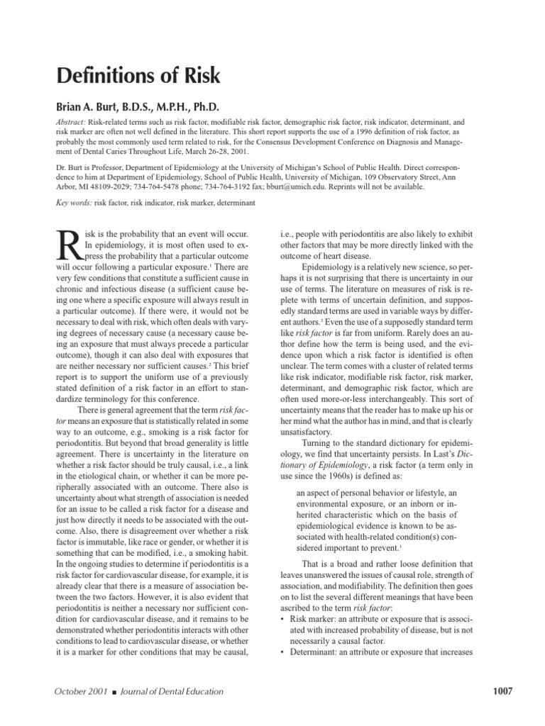 Risk Factor Vs Indicator Vs Marker PDF Risk Factor Epidemiology