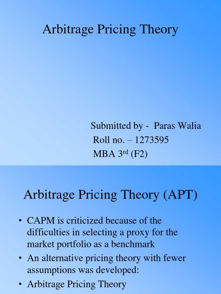 Overview of Arbitrage Pricing Theory | PDF | Capital Asset Pricing ...