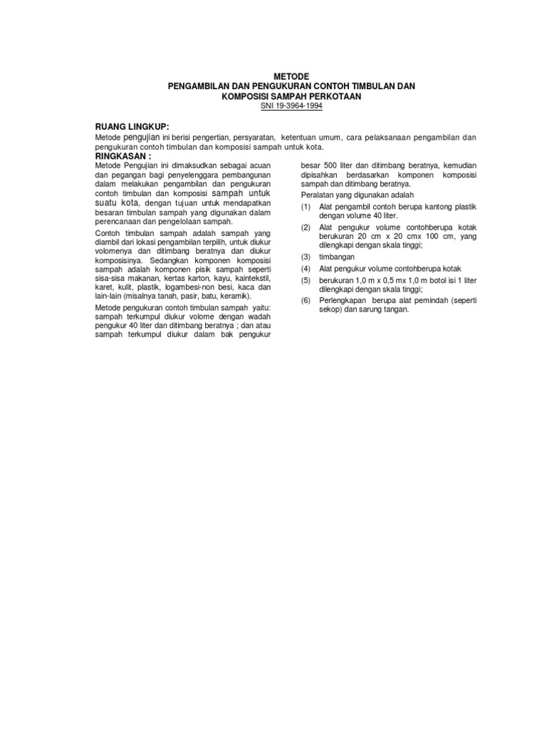 Sni 19-3964-1994 | PDF