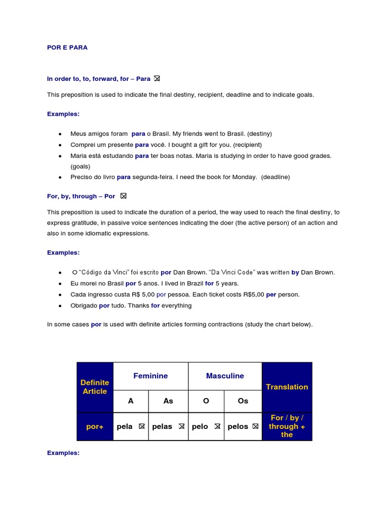 Understanding Por e Para Usage | PDF