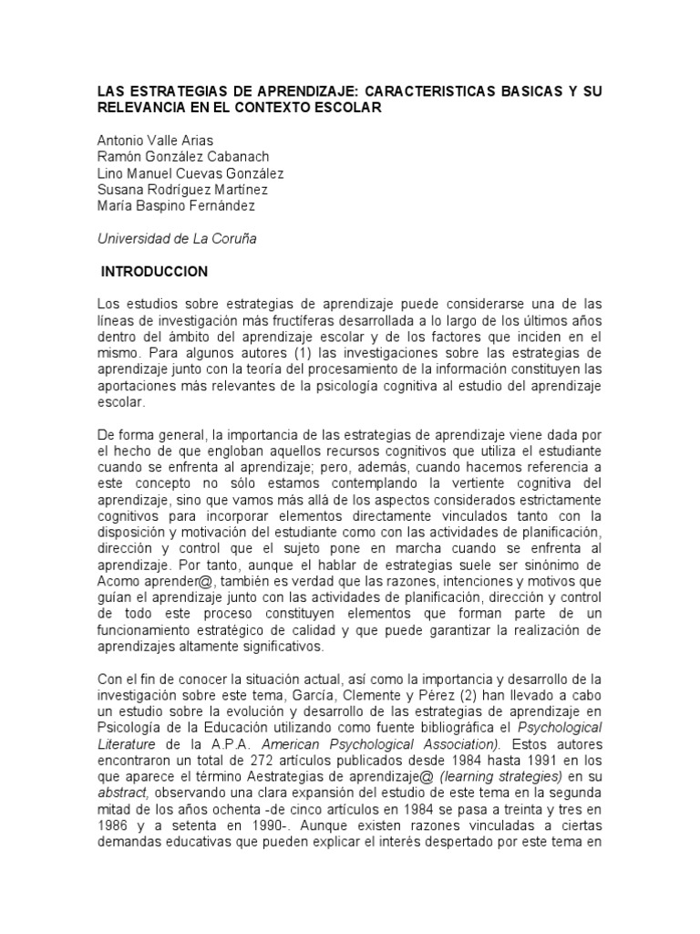 Estrategias de Aprendizaje en Educación | PDF | Memoria | Aprendizaje