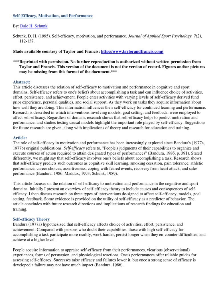 D Schunk Self 1995 | PDF | Self Efficacy | Goal Setting