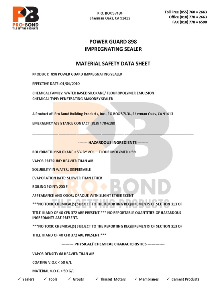 Power Guard 898 MSDS Vomiting Personal Protective Equipment