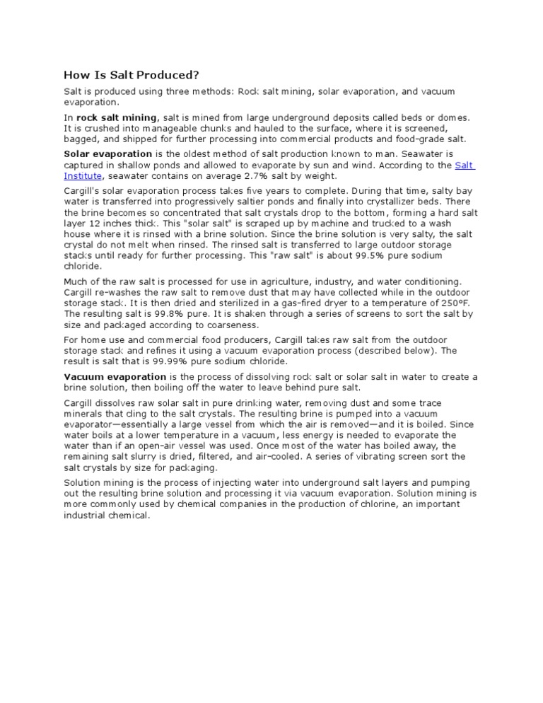 Salt Production Methods Explained | PDF | Sodium Chloride | Salt