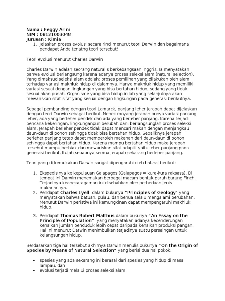 Teori Evolusi Menurut Charles Darwin