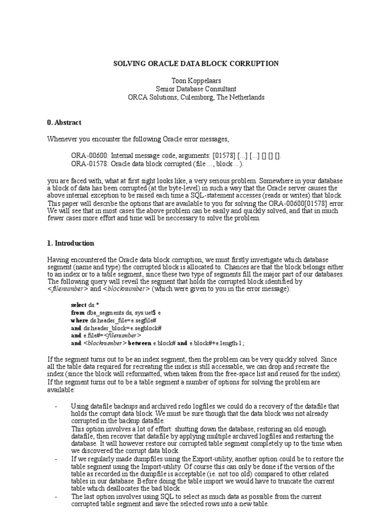 Solving Oracle Data Block Corruption and (Which Were Given To You in