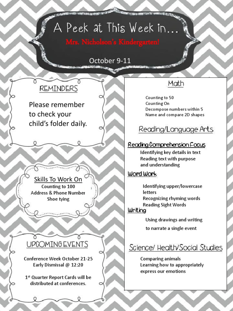 Kindergarten Parent Updates | PDF