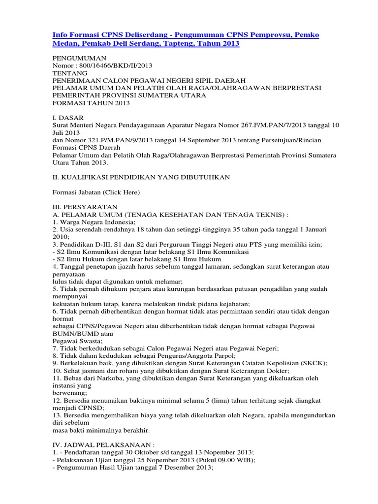 Format Surat Lamaran Cpns Kabupaten Deli Serdang