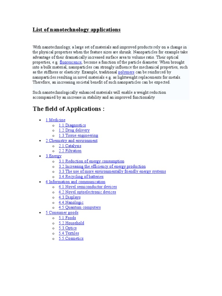 Nanotechnology Applications Overview | PDF | Nanotechnology | Nanoparticle