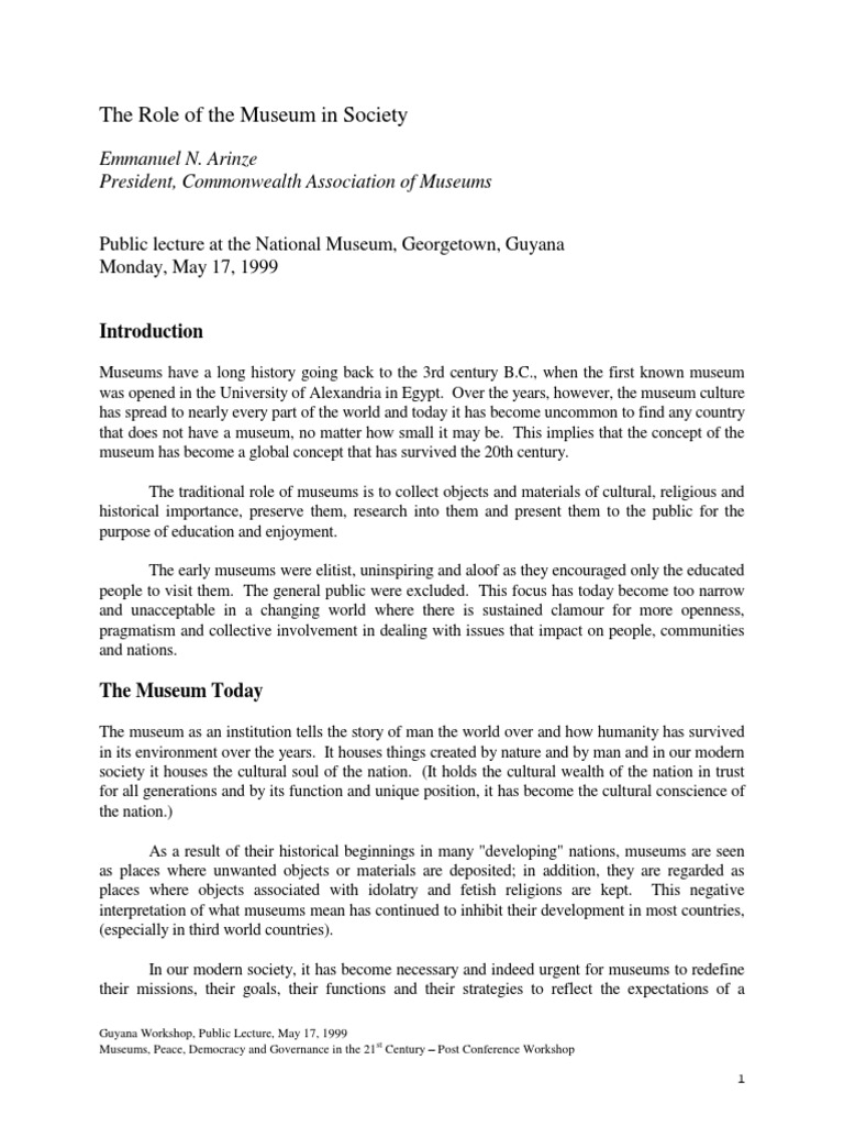 The Role of A Museum PDF Museum Governance