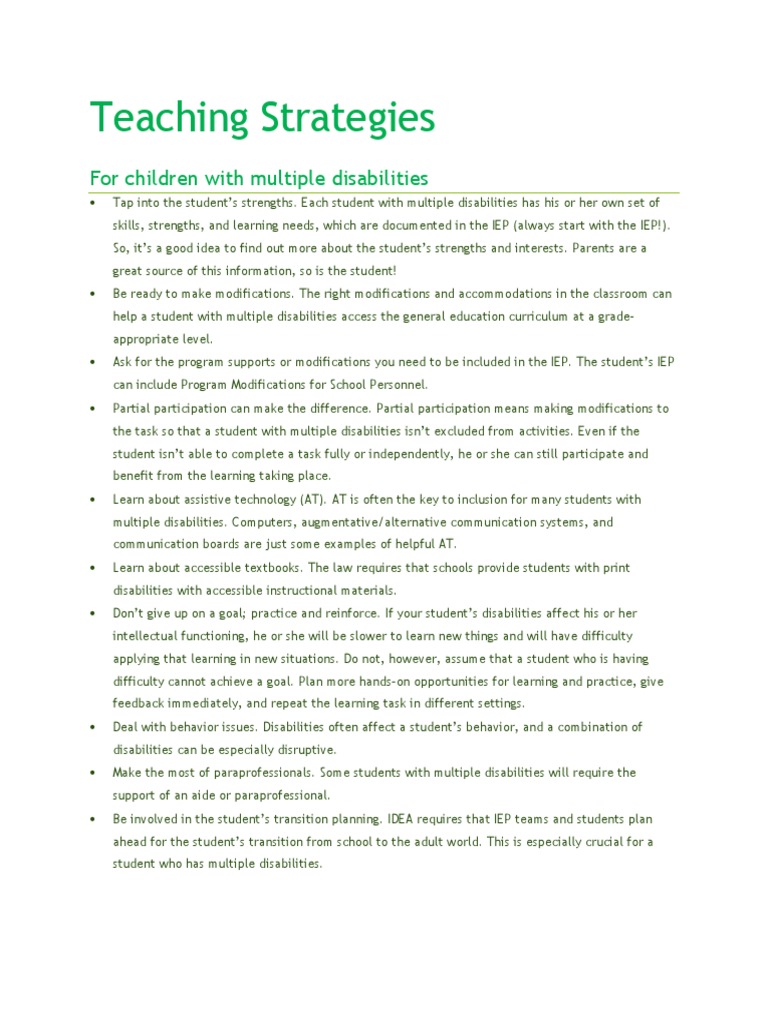 Strategies for Teaching Multiple Disabilities | PDF | Individualized ...