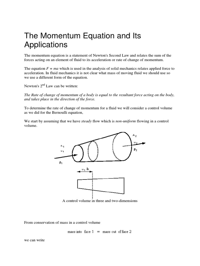 Momentum Equation in Fluid Mechanics | PDF | Momentum | Force