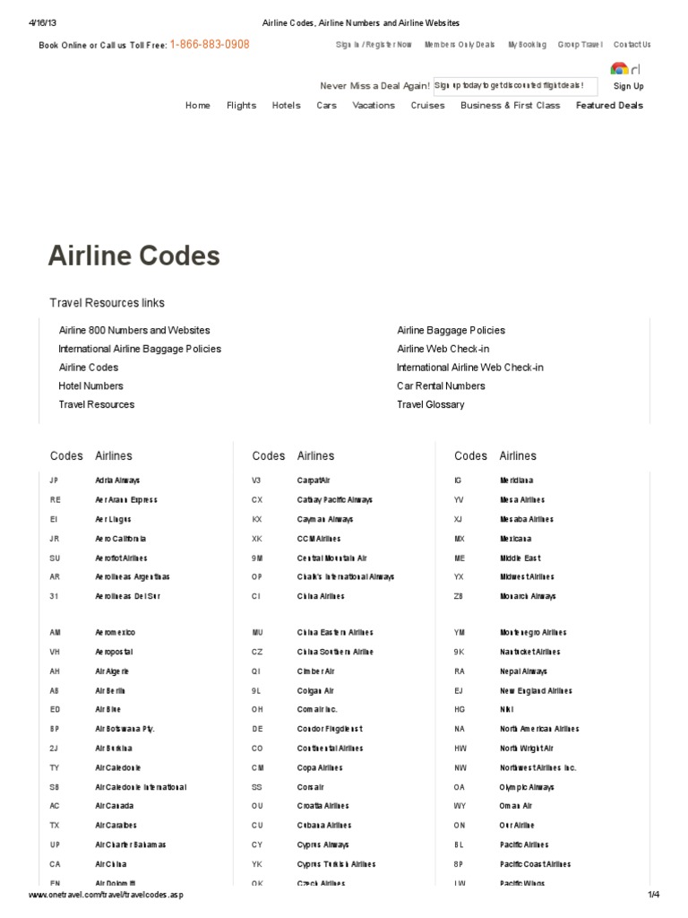 Airline Codes, Airline Numbers and Airline Websites | PDF