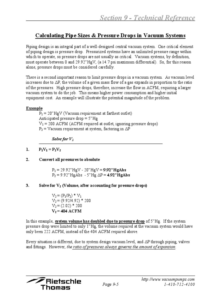 Vacuum Pipe Sizing PDF Pressure Vacuum