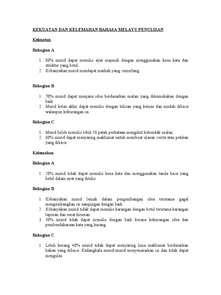Kekuatan Dan Kelemahan Bahasa Melayu Penulisan