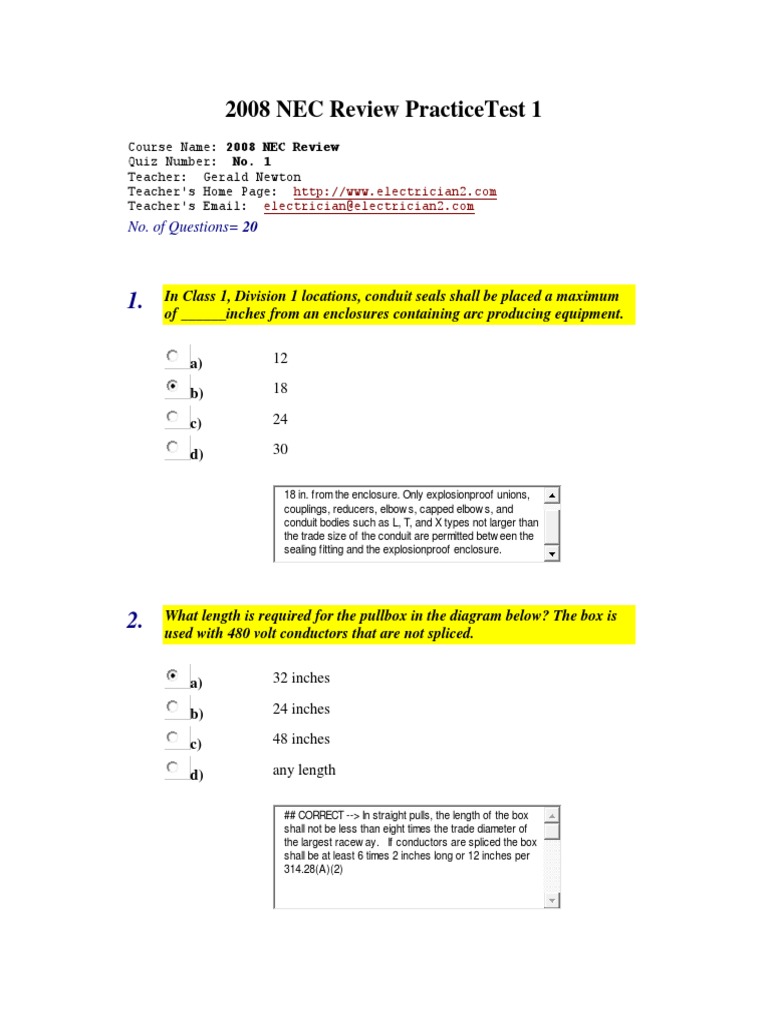 2008 NEC Review PracticeTest.docx Series And Parallel Circuits