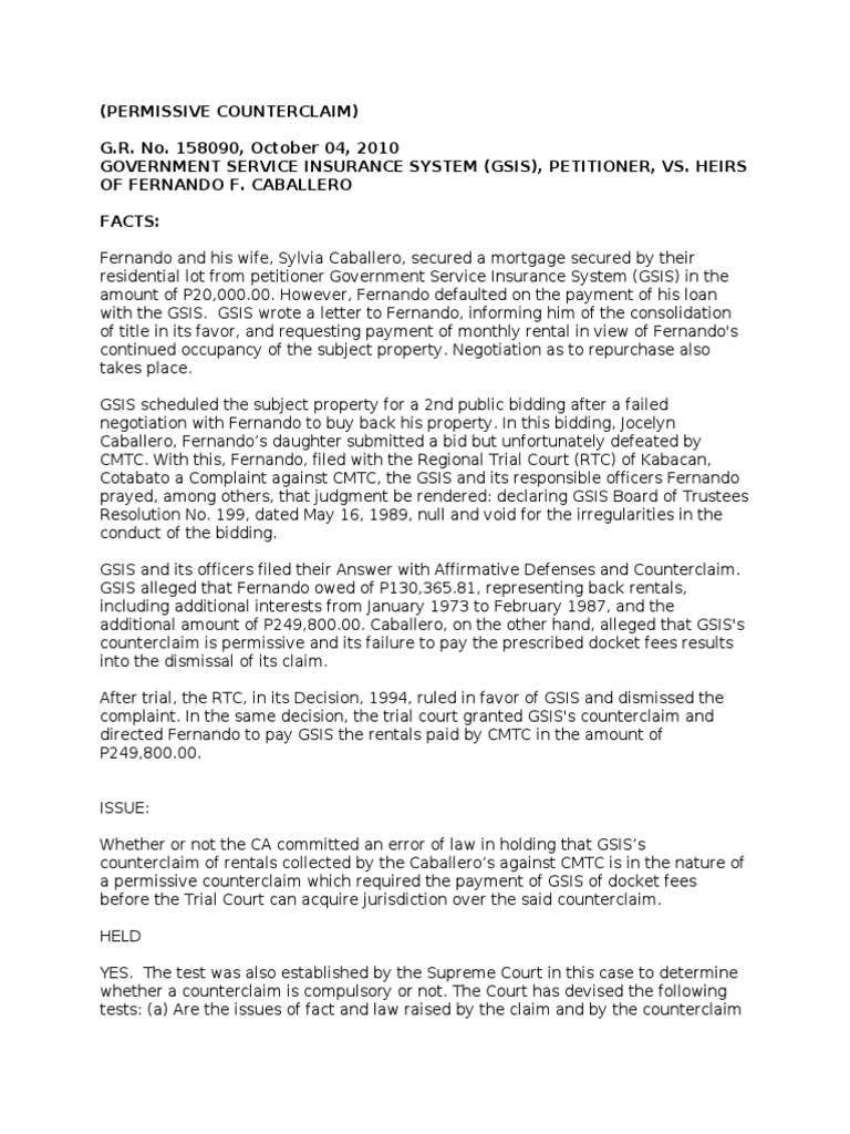 The Supreme Court Rules that GSIS's Counterclaim for Rental Payments