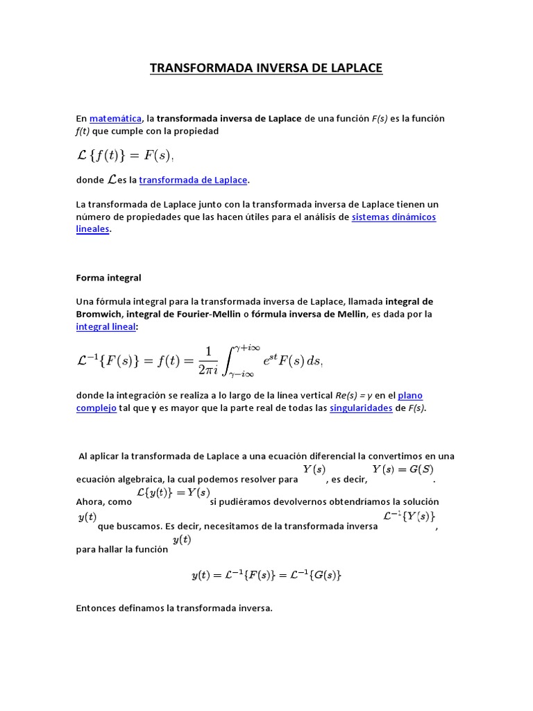 Transformada Inversa de Laplace | PDF | Transformada de Laplace ...