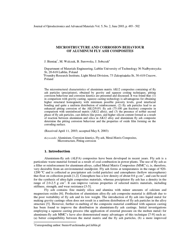 Aluminum Fly Ash Composites: Corrosion Study | PDF | Technology ...