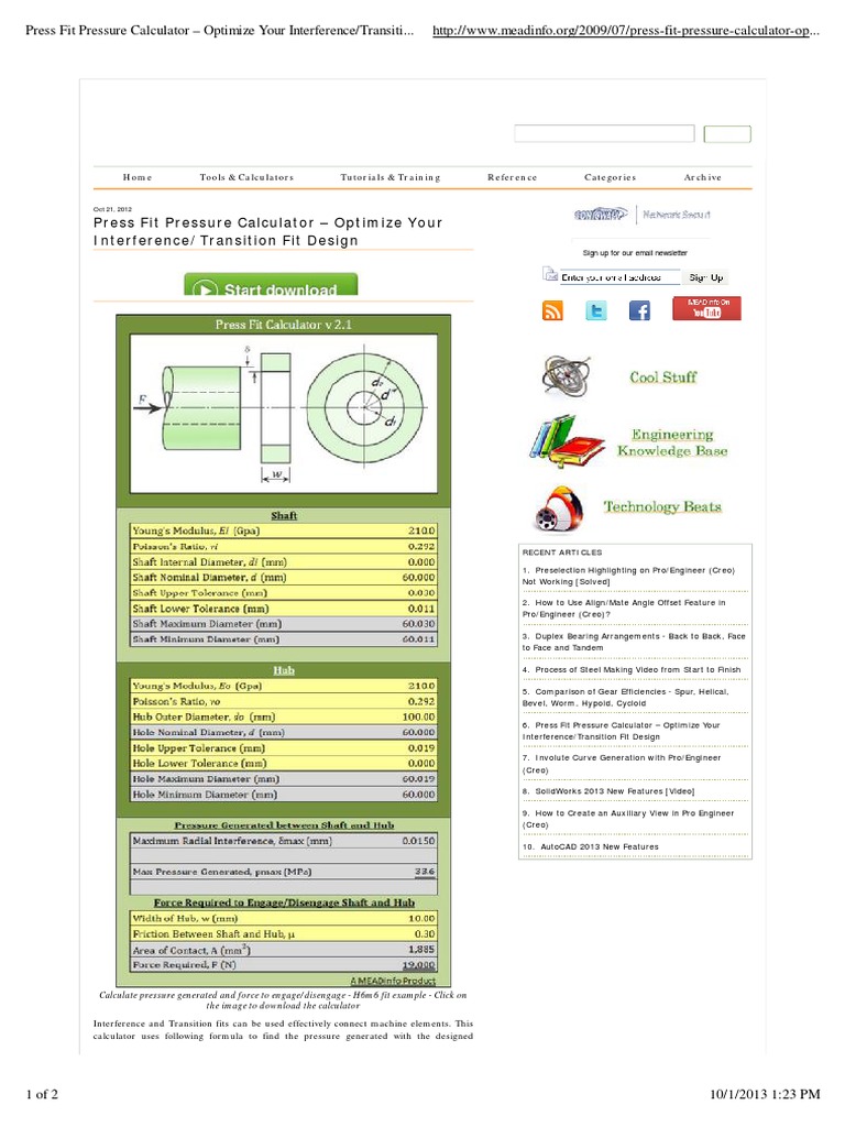 Press Fit Pressure Calculator Optimize Your Interference_Transition Fit Design Calculator Gear