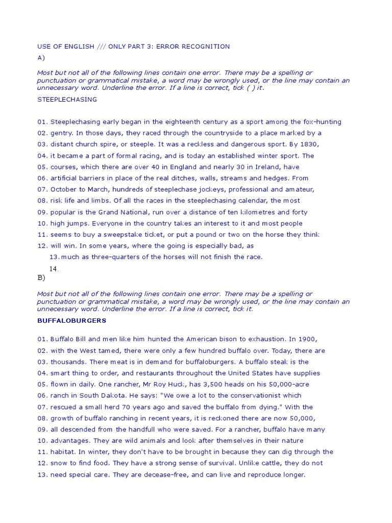 Error Recognition Practice for English | PDF | American Bison | Bison