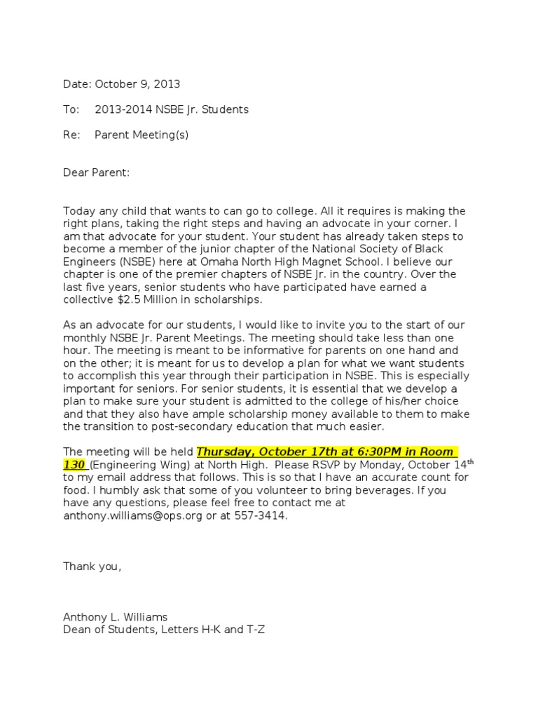 NSBE Jr. Parent Meeting Invitation | PDF | Sports & Recreation