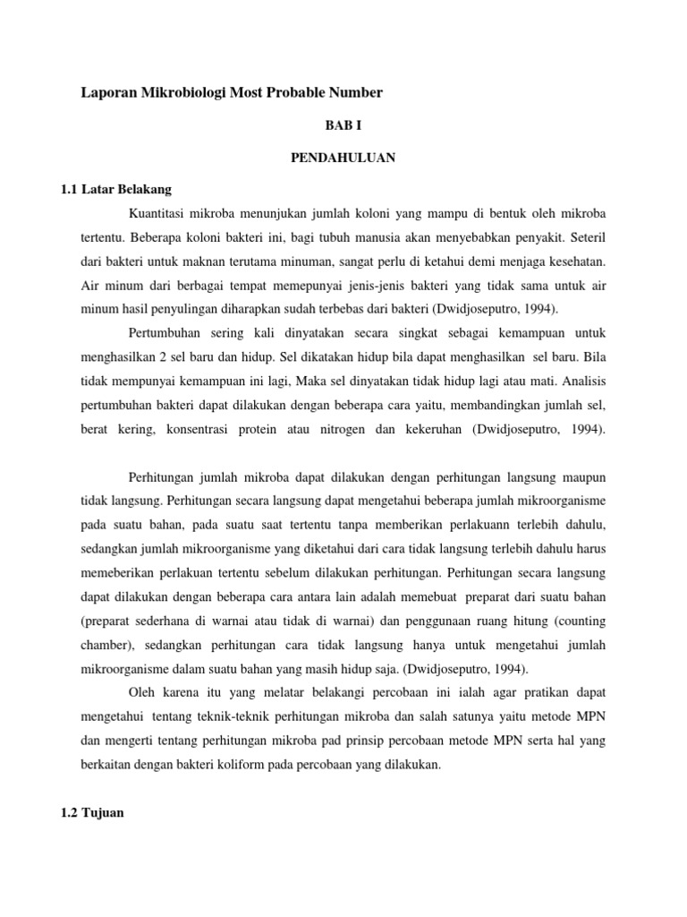 Laporan Praktikum Metode MPN Mikroba | PDF