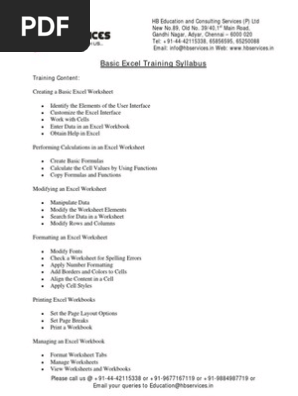 Basic Excel Training Syllabus