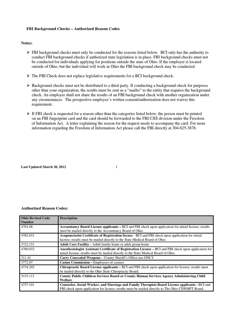 FBI Background Check Authorized Codes | PDF | Background Check ...
