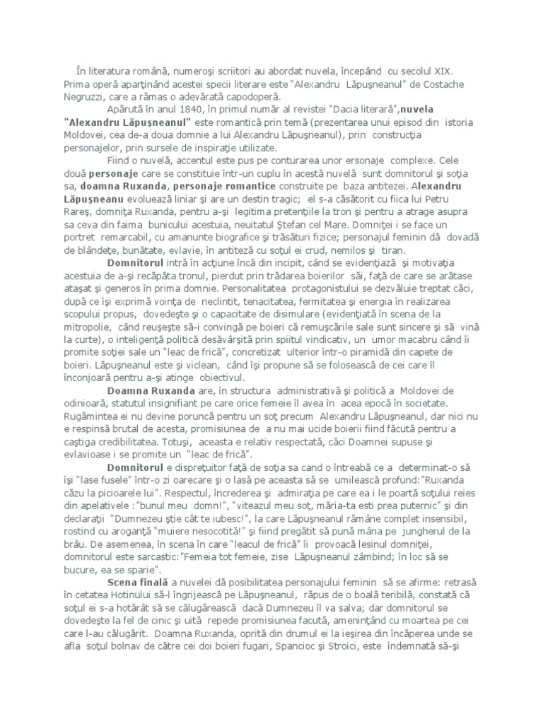 Relatia Dintre Alexandru Lapusneanul Si Doamna Ruxanda | PDF