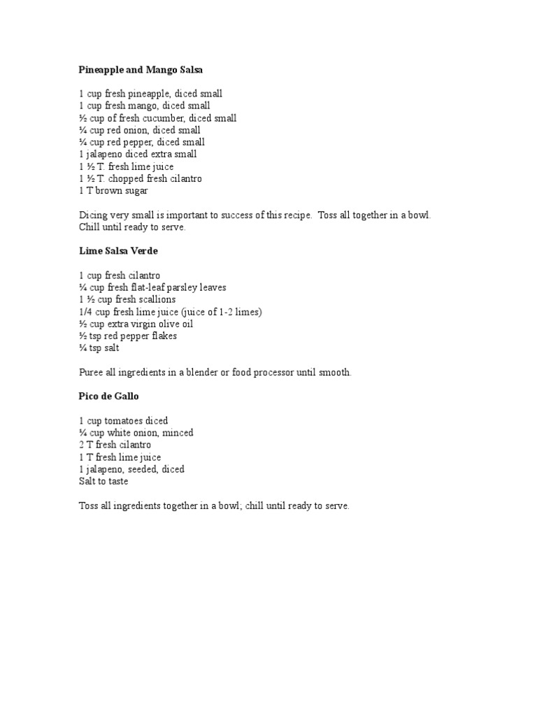 Three Unique Salsa Recipes | PDF