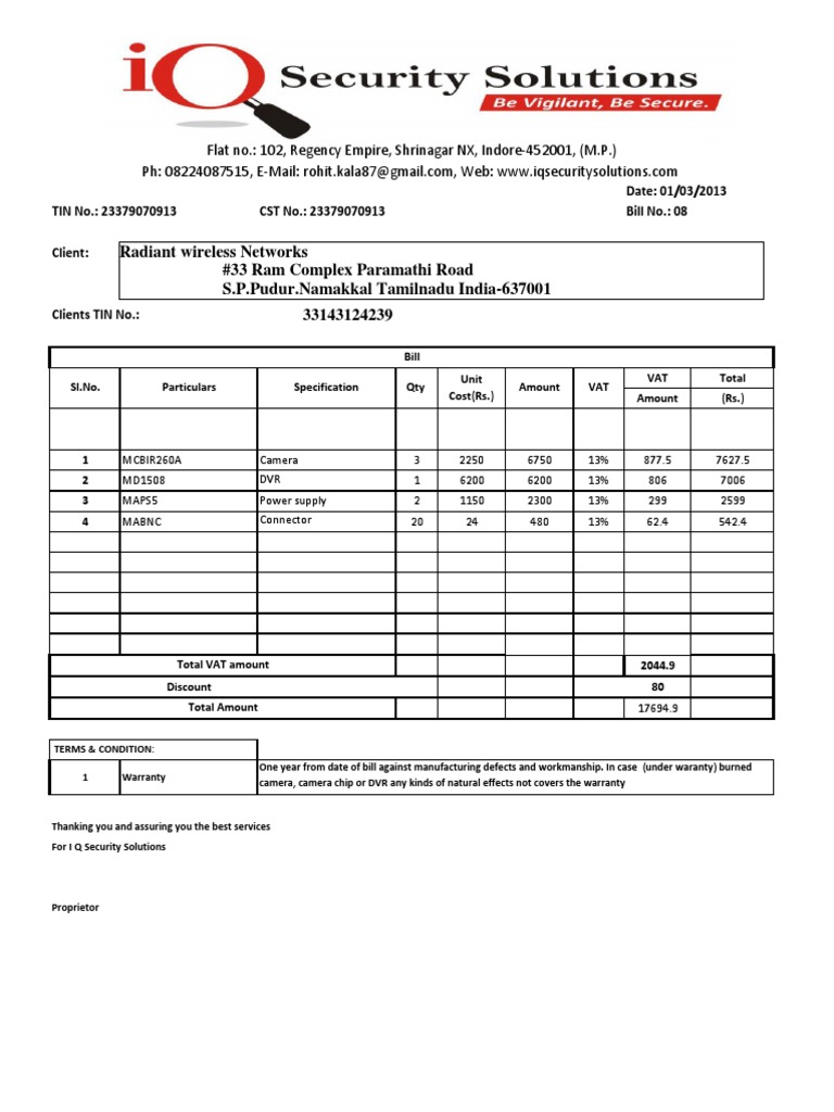 Invoice for Security Equipment Purchase | PDF | Technology & Engineering