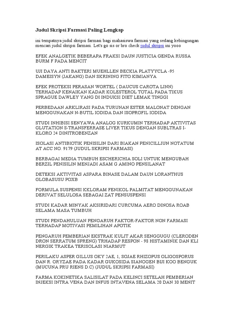Judul Skripsi Farmasi Di Rumah Sakit Pejuang Skripsi
