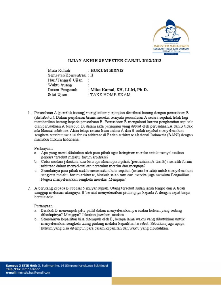 Soal Uas Studi Kelayakan Bisnis Contoh Soal Pelajaran