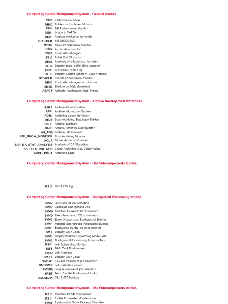 CCMS Tcodes for SAP Management | PDF | Computers